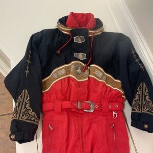 Bogner Red and Black Ski Jacket with Gold Accents